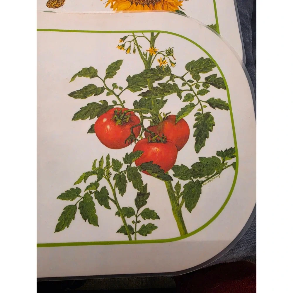 Vintage Pierre DeBernay Reversible Placemats Set of 4 Garden Vegetable Floral